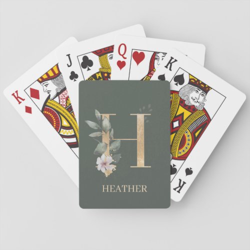 H Monogram Floral Personalized Playing Cards