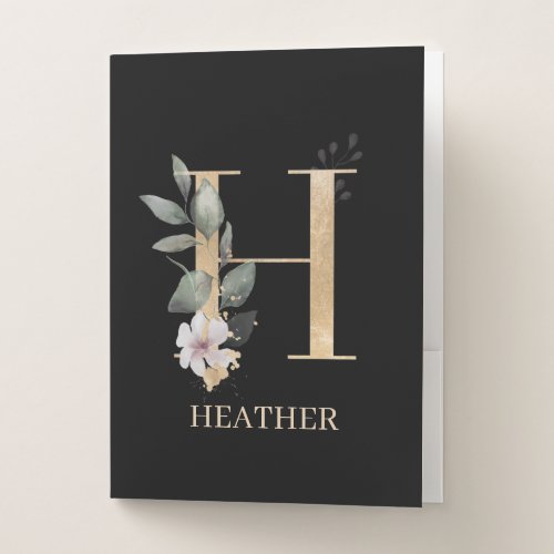 H Monogram Floral Personalized Pocket Folder