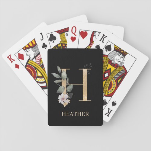 H Monogram Floral Personalized Poker Cards