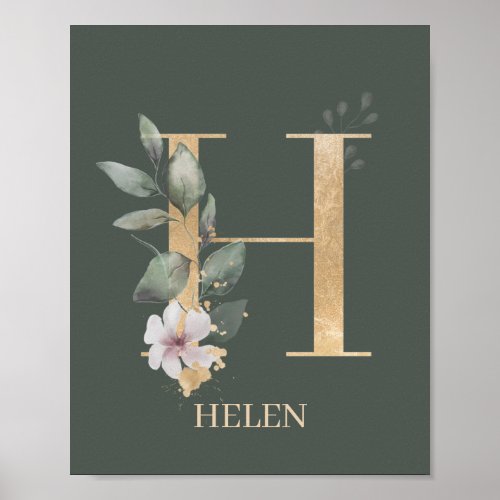 H Monogram Floral Personalized Poster