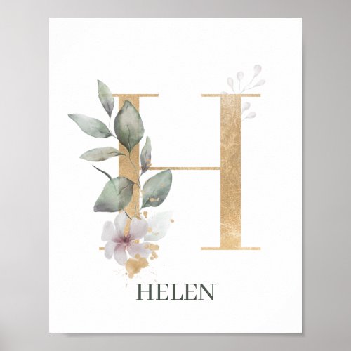 H Monogram Floral Personalized Poster