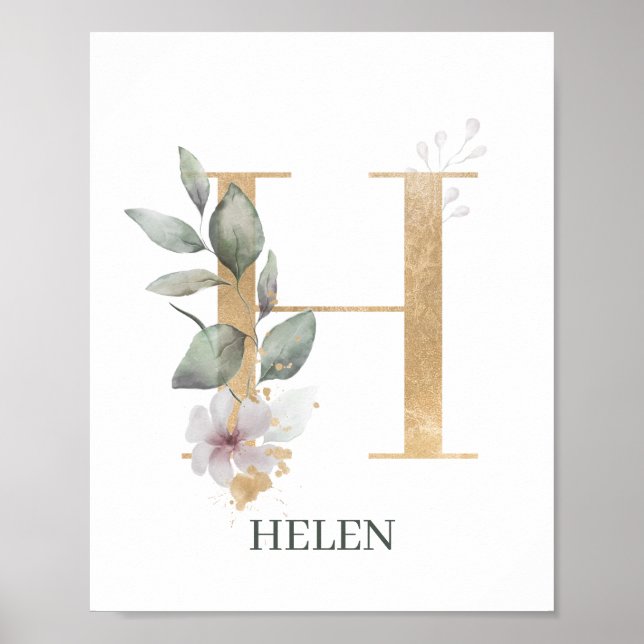 H Monogram Floral Personalized Poster (Front)