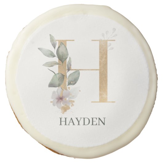 H Monogram Floral Personalized Sugar Cookie (Front)