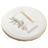 H Monogram Floral Personalized Sugar Cookie (Angled)