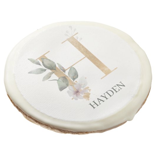 H Monogram Floral Personalized Sugar Cookie (Angled)