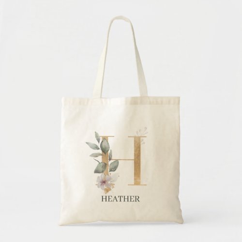 H Monogram Floral Personalized Tote Bag