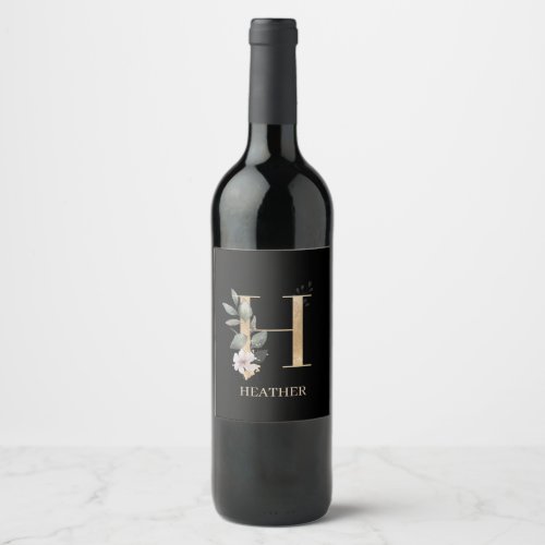 H Monogram Floral Personalized Wine Label