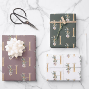 H Monogram Floral Wrapping Paper Sheets