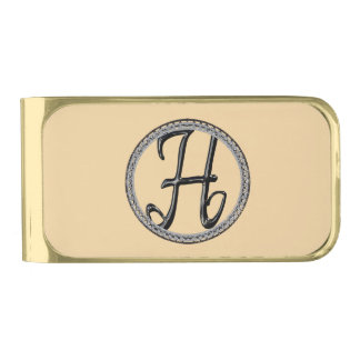 H Monogram Gold Finish Money Clip