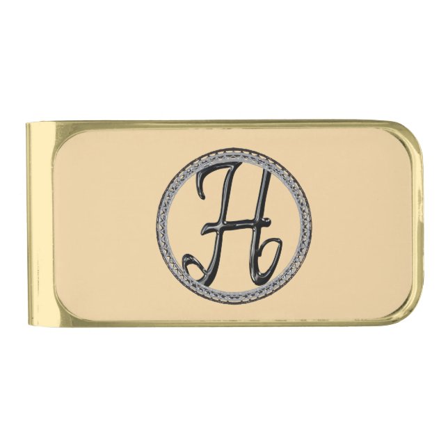 H Monogram Gold Finish Money Clip (Front)