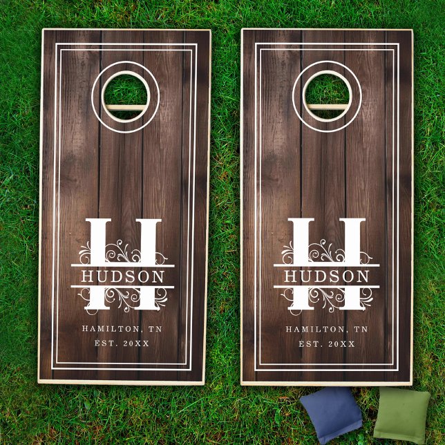 H Monogram Initial Rustic Wood Cornhole Set (H Monogram Initial Rustic Wood Cornhole Set)