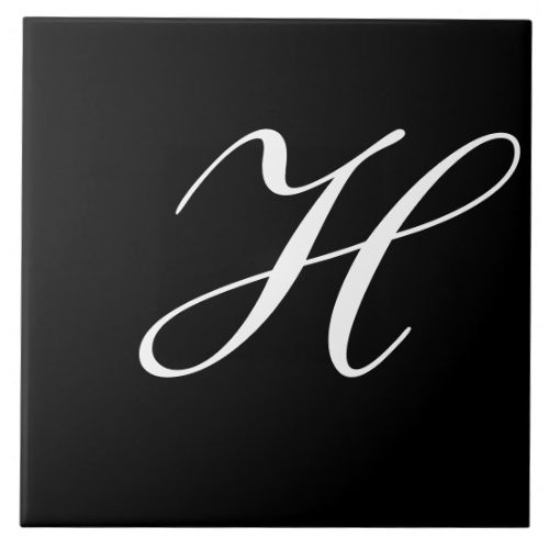 H Monogram Initial White on Black Ceramic Tile