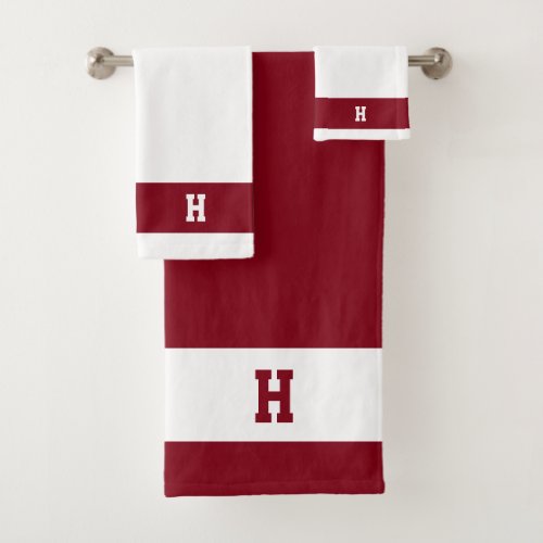 H Monogram on Crimson  White Bath Towel Set