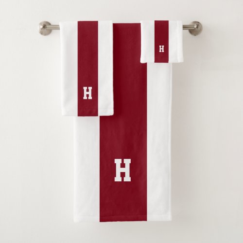 H Monogram on Crimson  White Striped Bath Towel Set