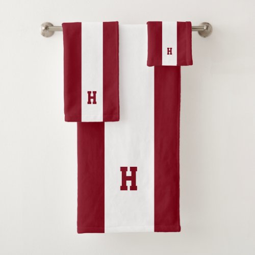 H Monogram on Crimson  White Striped Bath Towel Set