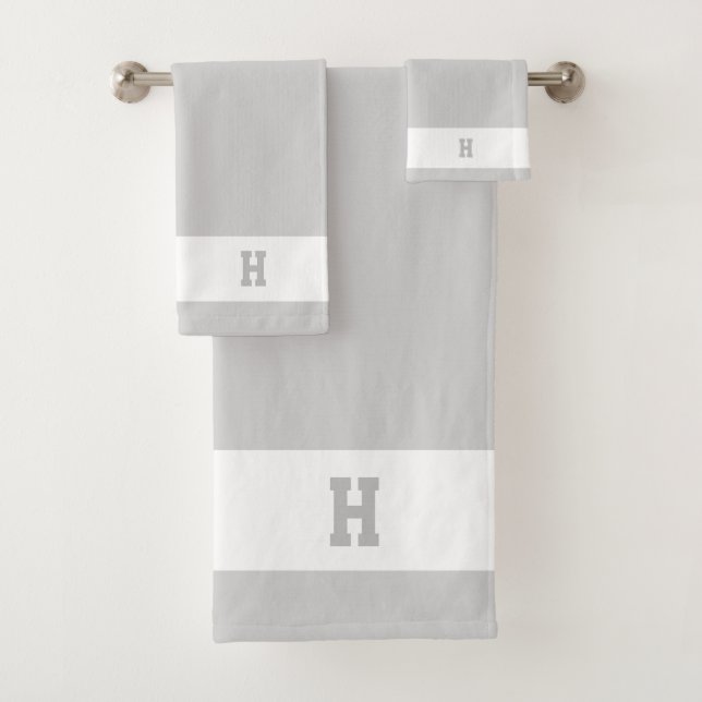 H Monogram on Light Gray & White Bath Towel Set (Insitu)