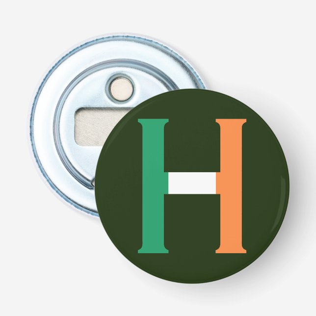H Monogram overlaid on Irish Flag bocnt Bottle Opener (Front)