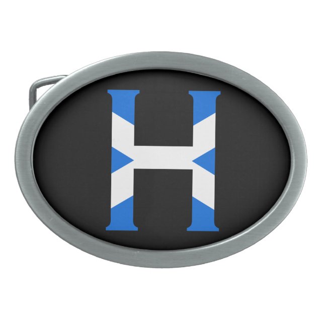 H Monogram overlaid on Scottish Flag bbcnt Belt Buckle (Front)