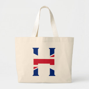 H Monogram overlaid on Union Jack Flag jtt Large Tote Bag