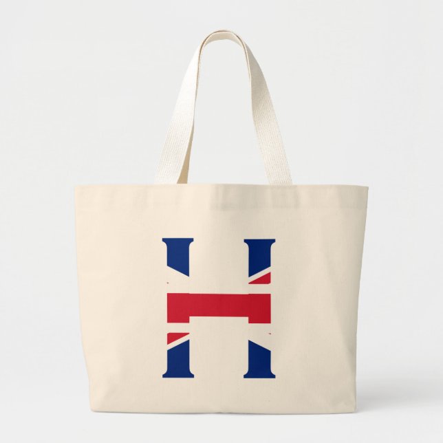 H Monogram overlaid on Union Jack Flag jtt Large Tote Bag (Front)