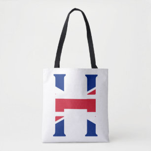 H Monogram overlaid on Union Jack Flag stt Tote Bag