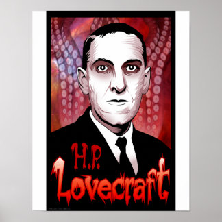 H.P. Lovecraft portrait (red) Poster