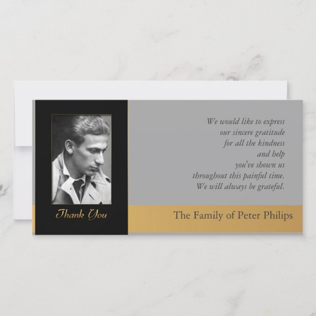 H Photo Sympathy Thank You Card gold piping (Front)