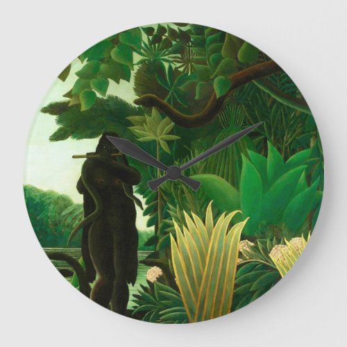 H Rousseau The Snake Charmer Large Clock