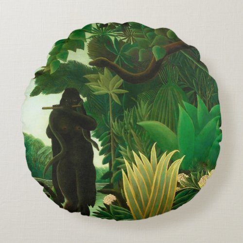 H Rousseau The Snake Charmer Round Pillow