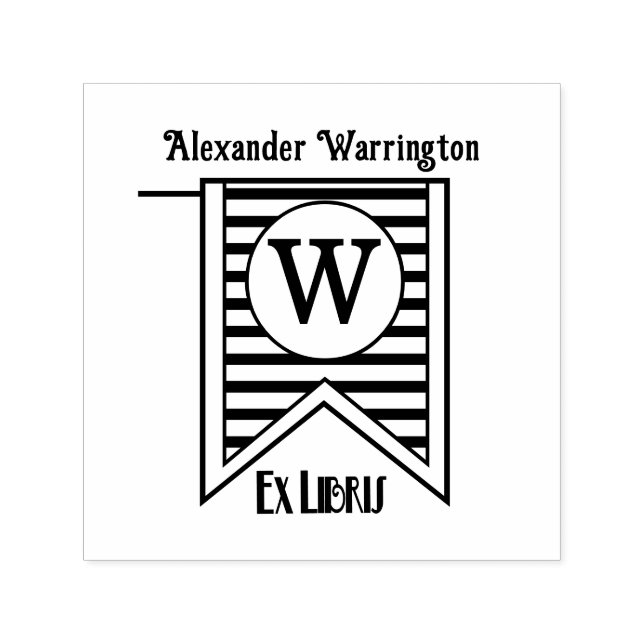 H Stripes Initial Banner Monogram Ex Libris Book Self-inking Stamp (Design)