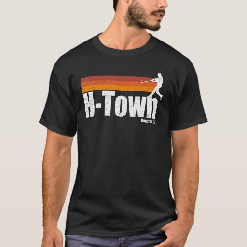 H Town Houston City Texas Baseball Vintage Stripes T_Shirt
