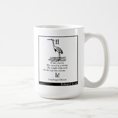 H was a heron coffee mug