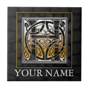 H "Your Name" Celtic Black Stone Monogram Tile