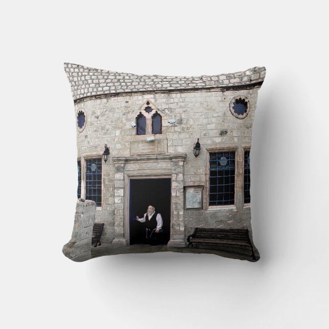 Ha-Ari Ashkenazi Shul - Tzfat Throw Pillow (Front)