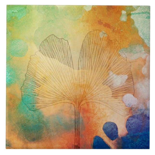 Ha Ha Tonka at autumn with giant gingko leaf Ceramic Tile (Front)