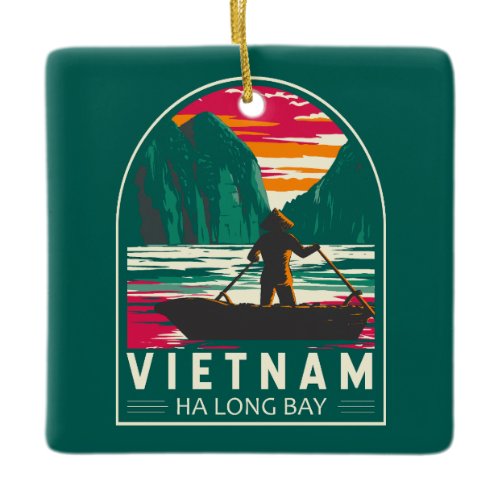 Ha Long Bay Vietnam Boat Vendor Travel Art Vintage Ceramic Ornament