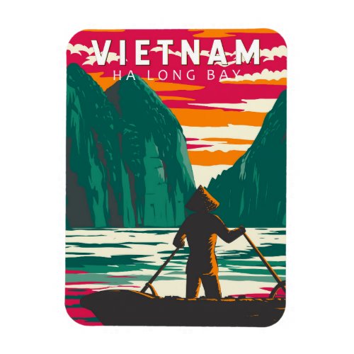 Ha Long Bay Vietnam Boat Vendor Travel Art Vintage Magnet