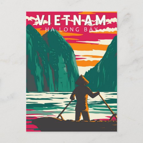 Ha Long Bay Vietnam Boat Vendor Travel Art Vintage Postcard