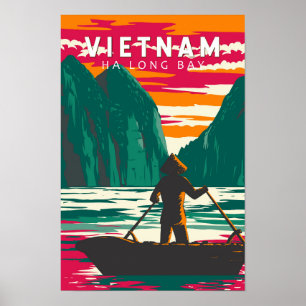 Ha Long Bay Vietnam Boat Vendor Travel Art Vintage Poster