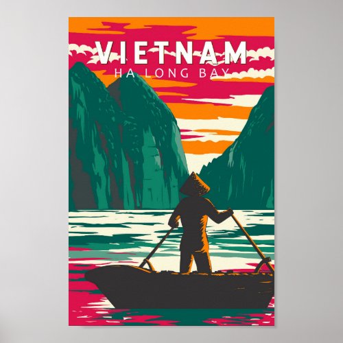 Ha Long Bay Vietnam Boat Vendor Travel Art Vintage Poster