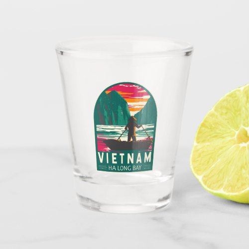 Ha Long Bay Vietnam Boat Vendor Travel Art Vintage Shot Glass