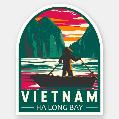 Ha Long Bay Vietnam Boat Vendor Travel Art Vintage Sticker