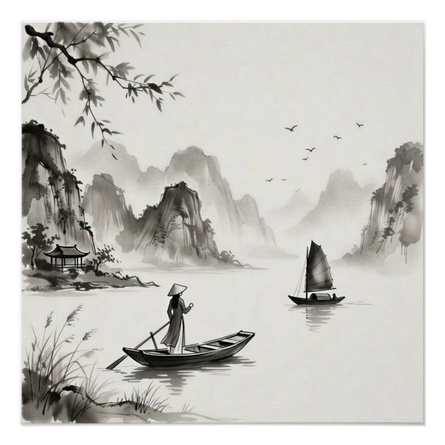 Ha Long Bay Vietnam Ink Wash Landscape Poster (Front)