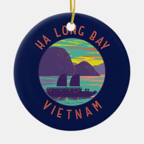 Ha Long Bay Vietnam Junk Boat Travel Art Vintage Ceramic Ornament