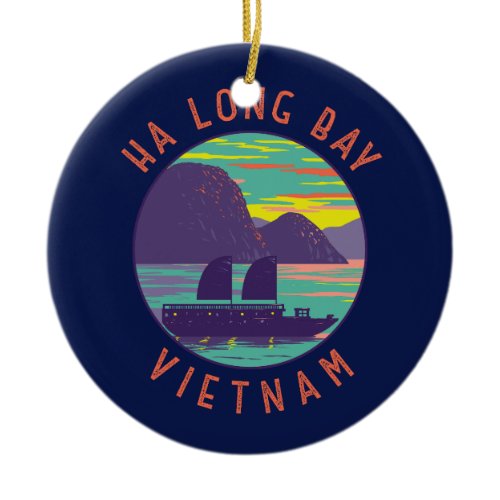 Ha Long Bay Vietnam Junk Boat Travel Art Vintage Ceramic Ornament