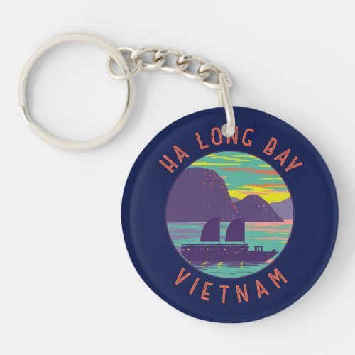 Ha Long Bay Vietnam Junk Boat Travel Art Vintage Keychain
