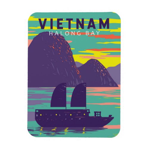 Ha Long Bay Vietnam Junk Boat Travel Art Vintage Magnet