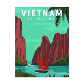 Ha Long Bay Vietnam Travel Vintage Art Postcard