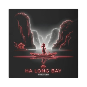 Ha Long Bay-Vietnamese Woman Sampan Boat Metal Print