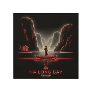 Ha Long Bay-Vietnamese Woman Sampan Boat Wood Wall Art